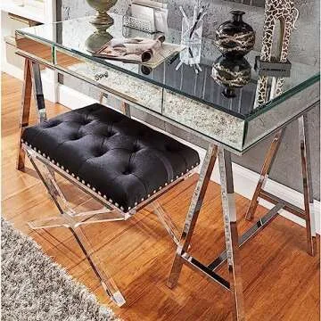 Inspire Q Neron 1-Drawer Mirrored Chrome Sawhorse Desk by Bold