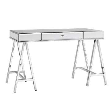 Inspire Q Neron 1-Drawer Mirrored Chrome Sawhorse Desk by Bold