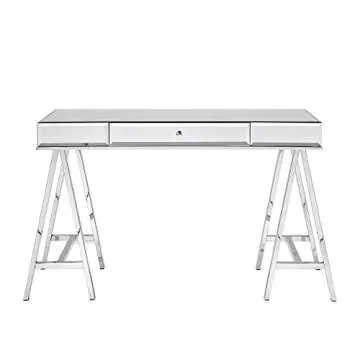 Inspire Q Neron 1-Drawer Mirrored Chrome Sawhorse Desk by Bold