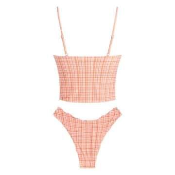 ZAFUL Tankini Swimsuits for Women Smocked Ruffles Tie Front Bowknot Textured High Cut Tanga Tankini ...