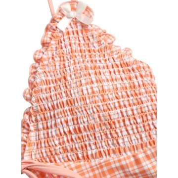 ZAFUL Tankini Swimsuits for Women Smocked Ruffles Tie Front Bowknot Textured High Cut Tanga Tankini Set(3-Orange, M)