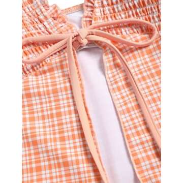 ZAFUL Tankini Swimsuits for Women Smocked Ruffles Tie Front Bowknot Textured High Cut Tanga Tankini Set(3-Orange, M)