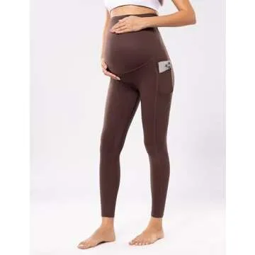 POSHDIVAH Women's Maternity Workout Leggings with Pockets Over The Belly Pregnancy Soft Active Wear Yoga Pants Taupe Small