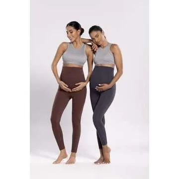 POSHDIVAH Women's Maternity Workout Leggings with Pockets Over The Belly Pregnancy Soft Active Wear Yoga Pants Taupe Small