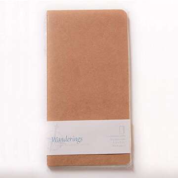 Wanderings Blank Regular Size Travelers Notebook Inserts | 4.25" x 8.25"/11cm x 21cm | 100 gsm Paper | 3 Hand-Stitched Booklets/180 Pages | Travelers Notebook Refills for Journals, Diaries, Planners
