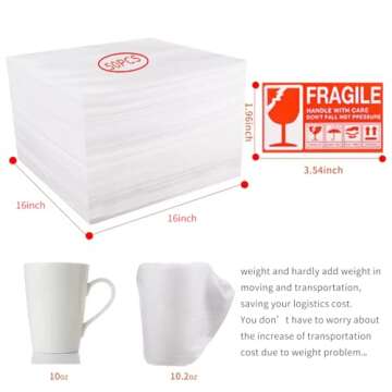 Moving Supplies, 16"x16" 50 Pack Cushion Foam Pouches, Packing Supplies for Moving and Storing, Foam pouches for Packing Dishes, Glasses, Cups. (16''x16'' 50pc Foam Pouches)
