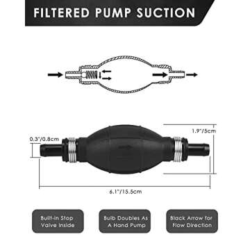 KATUMO Siphon Pump, Upgraded 15MM Enlarged Caliber Gasoline Siphon Hose Siphon Fuel Hand Pump for Gasoline, Oil, Diesel & Water with Hoses, Pinch Clips, Hose Retainer, Brass Extender