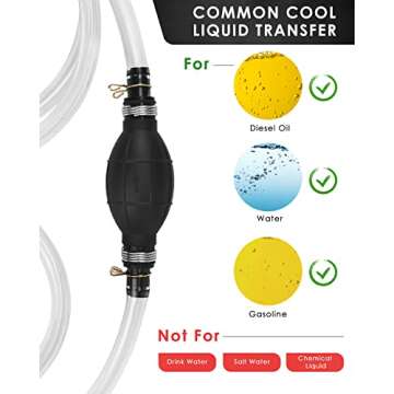 KATUMO Siphon Pump, Upgraded 15MM Enlarged Caliber Gasoline Siphon Hose Siphon Fuel Hand Pump for Gasoline, Oil, Diesel & Water with Hoses, Pinch Clips, Hose Retainer, Brass Extender