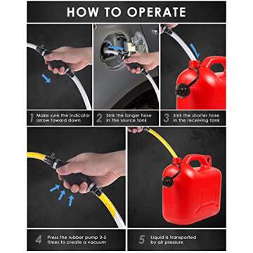 KATUMO Siphon Pump, Upgraded 15MM Enlarged Caliber Gasoline Siphon Hose Siphon Fuel Hand Pump for Gasoline, Oil, Diesel & Water with Hoses, Pinch Clips, Hose Retainer, Brass Extender