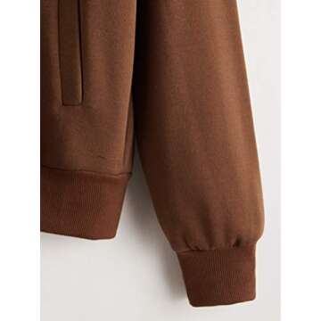 WDIRARA Women's Zip Front Drawstring Hoodie Pullover Long Sleeve Casual Sweatshirt Top Brown M