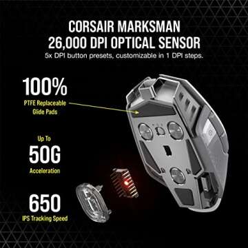 Corsair M65 RGB Ultra Wireless Tunable FPS Gaming Mouse - Sub-1ms Slipstream Wireless Technology, 26,000 DPI Optical Sensor, Up to 120 Hours of Battery Life, 8 Programmable Buttons - White