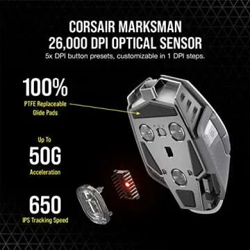 Corsair M65 RGB Ultra Wireless Tunable FPS Gaming Mouse - Sub-1ms Slipstream Wireless Technology, 26,000 DPI Optical Sensor, Up to 120 Hours of Battery Life, 8 Programmable Buttons - White