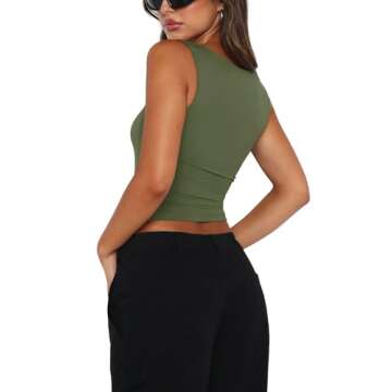 REORIA Women's Sexy Going Out Crop Tops Square Neck Double Lined 2024 Fashion Cute Basic Trendy Tank...