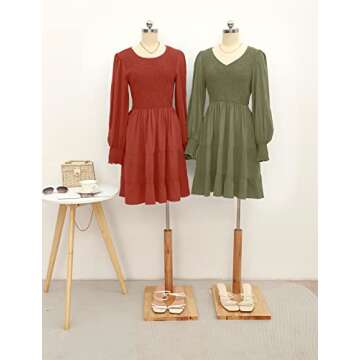 MEROKEETY Women's 2024 Casual Long Sleeve Smocked Crew Neck Elastic Waist Flowy Tiered Mini Dress