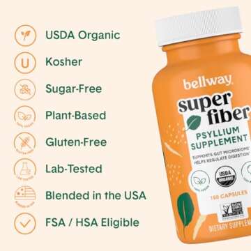 Bellway Organic Psyllium Husk Capsules for Digestive Health