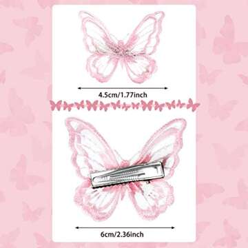 WILLBOND 18 Pieces Butterfly Hair Clip Halloween Lace Hair Bows Embroidery Butterfly Hair Pins Hair Accessories for Halloween Cosplaying Women, 2 Sizes(Pink)