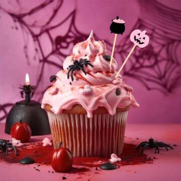 Whaline 120Pcs Pink Black Halloween Cocktail Picks Cute Ghost Pumpkin Bamboo Toothpicks Garnish Sticks for Appetizers Fruit Sandwiches Drinks Skewers, 6 Designs