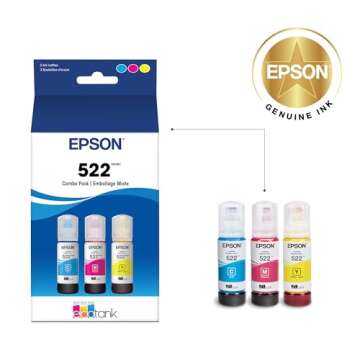 EPSON 522 EcoTank Ink Ultra-high Capacity Bottle Color Combo Pack (T522520-S) Works with EcoTank ET-...