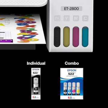 EPSON 522 EcoTank Ink Ultra-high Capacity Bottle Color Combo Pack (T522520-S) Works with EcoTank ET-2720, ET-2800, ET-2803, ET-2840, ET-4700, ET-4800, ET-4810