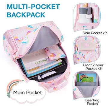 mommore Kids Backpack Set, Unicorn Backpack for Girls Lightweight Elementary Bookbag for Students School backpack for Children with Chest Strap Water Resistant,3pcs pink