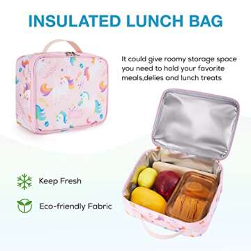 mommore Kids Backpack Set, Unicorn Backpack for Girls Lightweight Elementary Bookbag for Students School backpack for Children with Chest Strap Water Resistant,3pcs pink