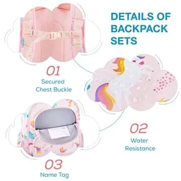 mommore Kids Backpack Set, Unicorn Backpack for Girls Lightweight Elementary Bookbag for Students School backpack for Children with Chest Strap Water Resistant,3pcs pink