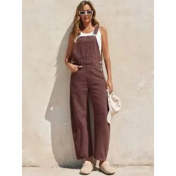 MAOECO Barrel Overalls Denim Jumpsuits for Women Casual Loose Baggy Jeans Pants Sleeveless Bib Fall Spring Y2k Jumpers with Pockets Coffee Chocolate M