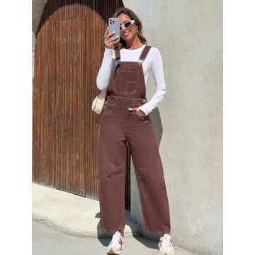 MAOECO Barrel Overalls Denim Jumpsuits for Women Casual Loose Baggy Jeans Pants Sleeveless Bib Fall Spring Y2k Jumpers with Pockets Coffee Chocolate M