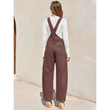 MAOECO Barrel Overalls Denim Jumpsuits for Women Casual Loose Baggy Jeans Pants Sleeveless Bib Fall Spring Y2k Jumpers with Pockets Coffee Chocolate M