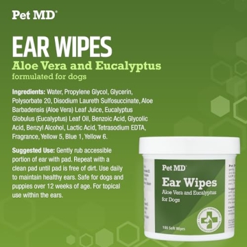 Pet MD Dog Ear Cleaner Wipes Aloe Eucalyptus 100 Count