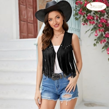 Stylish JASGOOD Women's Faux Suede Tassel Vest