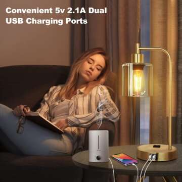 QiMH Set of 2 Industrial Touch Control Table Lamps with 2 USB Ports and 2 AC Outlets, 3-Way Dimmable Bedside Nightstand Reading Lamps with 2700K LED Bulbs, Glass Desk Lamp for Living Room,Bedroom