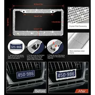 Diamond Bling Steering Wheel Cover for Women Universal Fit 15 Inch, 2 Glitter Rhinestone License Plate Frames, Crystal Car Seat Hooks for Purses Handbags, 15 Bling Car Accessories for Women