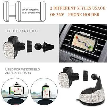 Diamond Bling Steering Wheel Cover for Women Universal Fit 15 Inch, 2 Glitter Rhinestone License Plate Frames, Crystal Car Seat Hooks for Purses Handbags, 15 Bling Car Accessories for Women