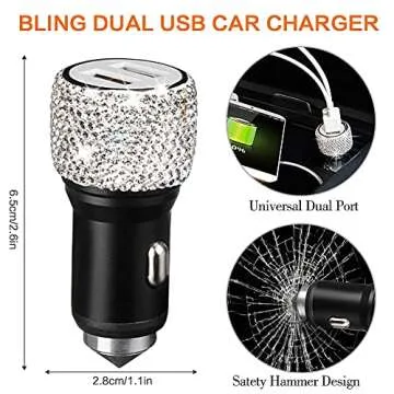 Diamond Bling Steering Wheel Cover for Women Universal Fit 15 Inch, 2 Glitter Rhinestone License Plate Frames, Crystal Car Seat Hooks for Purses Handbags, 15 Bling Car Accessories for Women