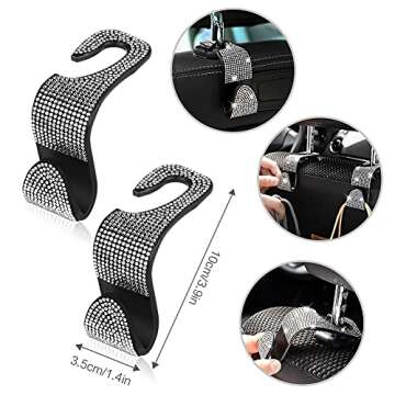 Diamond Bling Steering Wheel Cover for Women Universal Fit 15 Inch, 2 Glitter Rhinestone License Plate Frames, Crystal Car Seat Hooks for Purses Handbags, 15 Bling Car Accessories for Women