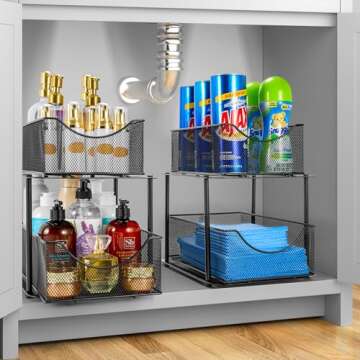 Sorbus 2 Tier Metal Under Sink Organizer for Bathroom, Kitchen, Strong Steel Mesh Sliding Drawers fo...