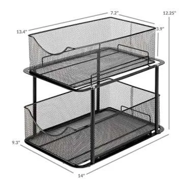 Sorbus 2 Tier Metal Under Sink Organizer for Bathroom, Kitchen, Strong Steel Mesh Sliding Drawers for Under Sink, Under Cabinet, Closet, Kitchen, Pantry, Bathroom Organizers and Storage (Black)