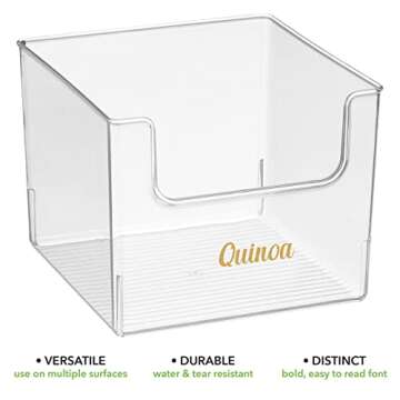 mDesign Home Organization Labels, Preprinted Label Stickers for Kitchen Pantry Storage and Cleaning, Household Organizing for Jars, Canisters, Containers, Boxes, or Bins, 32 Count, Clear/Metallic Gold