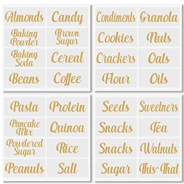 mDesign Home Organization Labels, Preprinted Label Stickers for Kitchen Pantry Storage and Cleaning, Household Organizing for Jars, Canisters, Containers, Boxes, or Bins, 32 Count, Clear/Metallic Gold