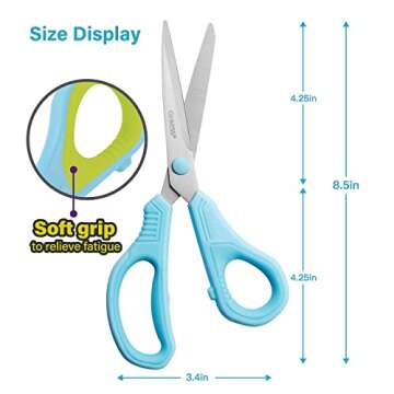 QMVESS 8.5" Scissors All Purpose 3 Pack, Ultra Sharp Multipurpose Blade Shears, Professional Ergonomic Comfort Grip Scissors for Office School Home Sewing Fabric DIY Craft Cutting General Use…