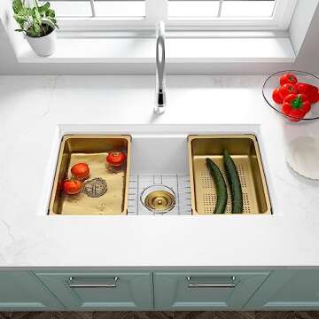 YAQUN White Undermount Kitchen Sink 30 Inch, Large Deep Granite Composite Single Bowl Workstation Si...