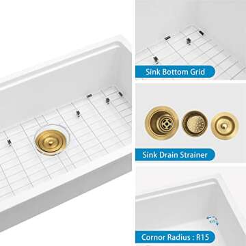 YAQUN White Undermount Kitchen Sink 30 Inch, Large Deep Granite Composite Single Bowl Workstation Sink With Accessories(White, 30" x 18")