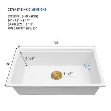 YAQUN White Undermount Kitchen Sink 30 Inch, Large Deep Granite Composite Single Bowl Workstation Sink With Accessories(White, 30" x 18")