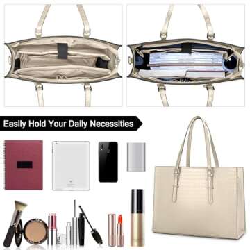 Laptop Bag for Women 15.6 Inch Laptop Tote Bag Leather Classy Computer Briefcase for Work Waterproof Handbag Professional Shoulder Bag Women Business Office Bag Large Capacity
