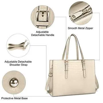 Laptop Bag for Women 15.6 Inch Laptop Tote Bag Leather Classy Computer Briefcase for Work Waterproof Handbag Professional Shoulder Bag Women Business Office Bag Large Capacity