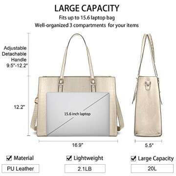 Laptop Bag for Women 15.6 Inch Laptop Tote Bag Leather Classy Computer Briefcase for Work Waterproof Handbag Professional Shoulder Bag Women Business Office Bag Large Capacity