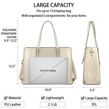 Laptop Bag for Women 15.6 Inch Laptop Tote Bag Leather Classy Computer Briefcase for Work Waterproof Handbag Professional Shoulder Bag Women Business Office Bag Large Capacity