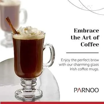 PARNOO Irish Coffee Mugs - 8 oz with Handle & Footed Stem Base - Clear Glasses for Tea, Coffee & Hot...