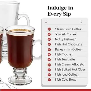 PARNOO Irish Coffee Mugs - Elegant Glass Coffee Mug Set